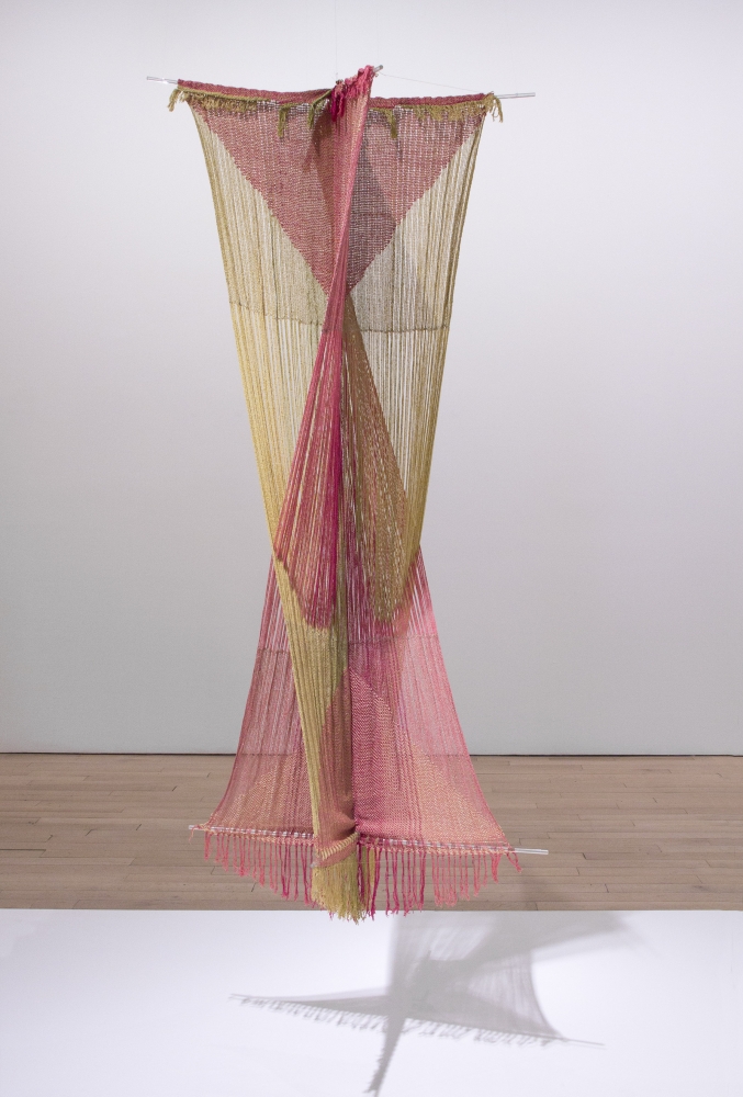 TRUDE GUERMONPREZ
Untitled (Space Hanging)
1965
Silk, double weave
73 x 34 1/2 x 34 1/2 in.&nbsp;
Collection of Forrest L. Merrill